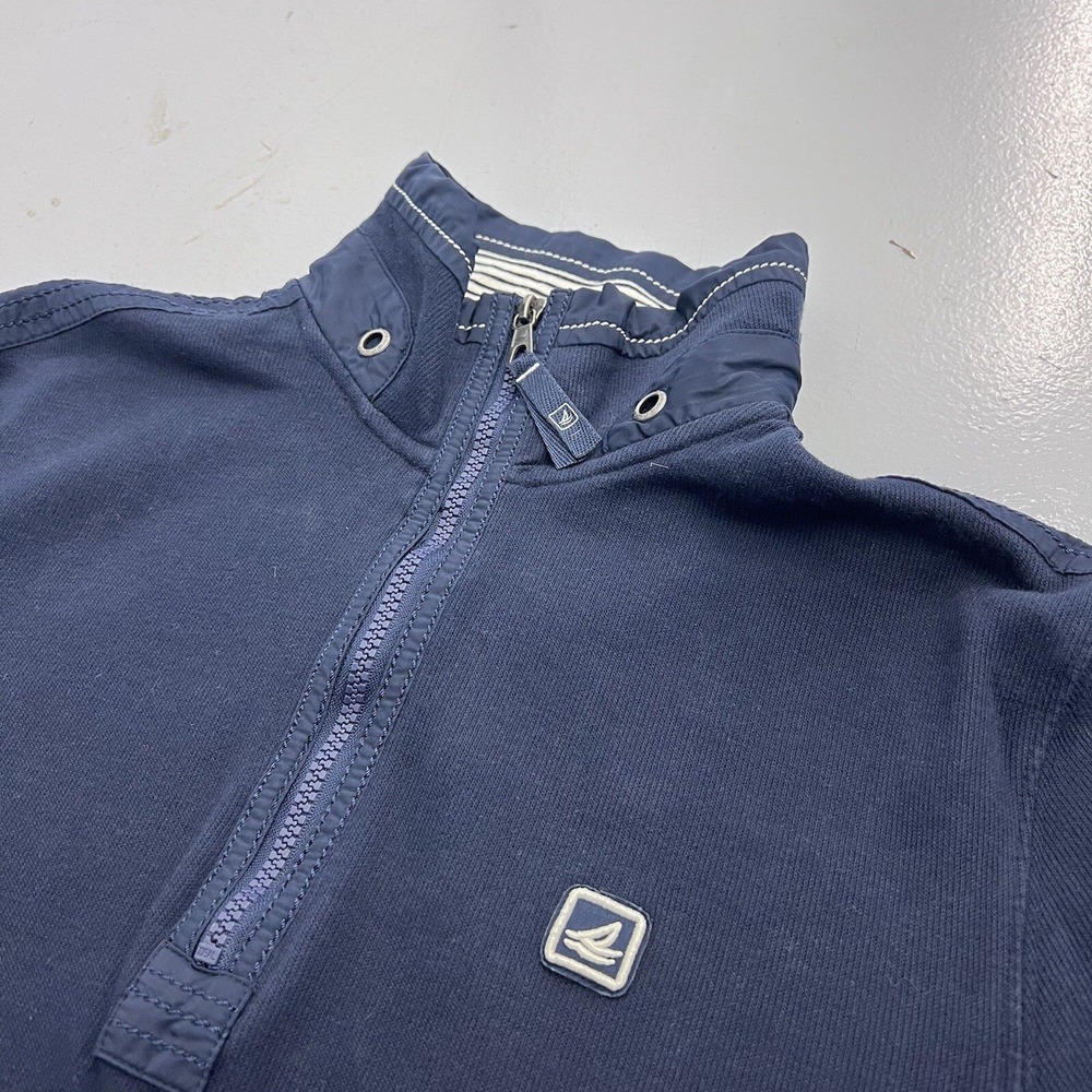 Sperry Top-Sider Mens Medium Navy Blue Quarter Zip Pullover Nautical Sweater